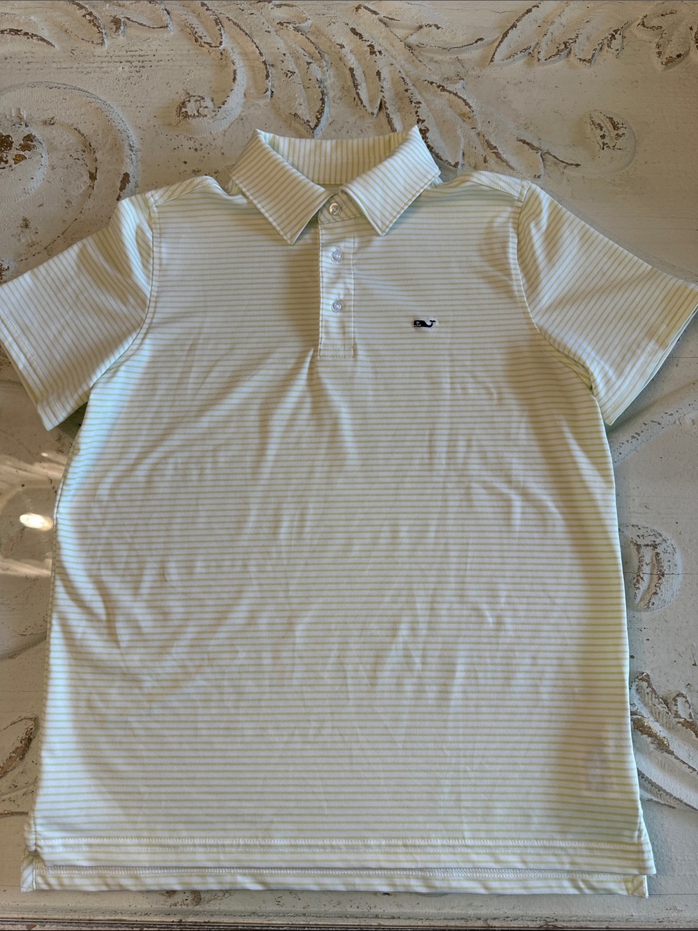 Vineyard Vines Lime Striped Short Sleeve Polo- youth medium